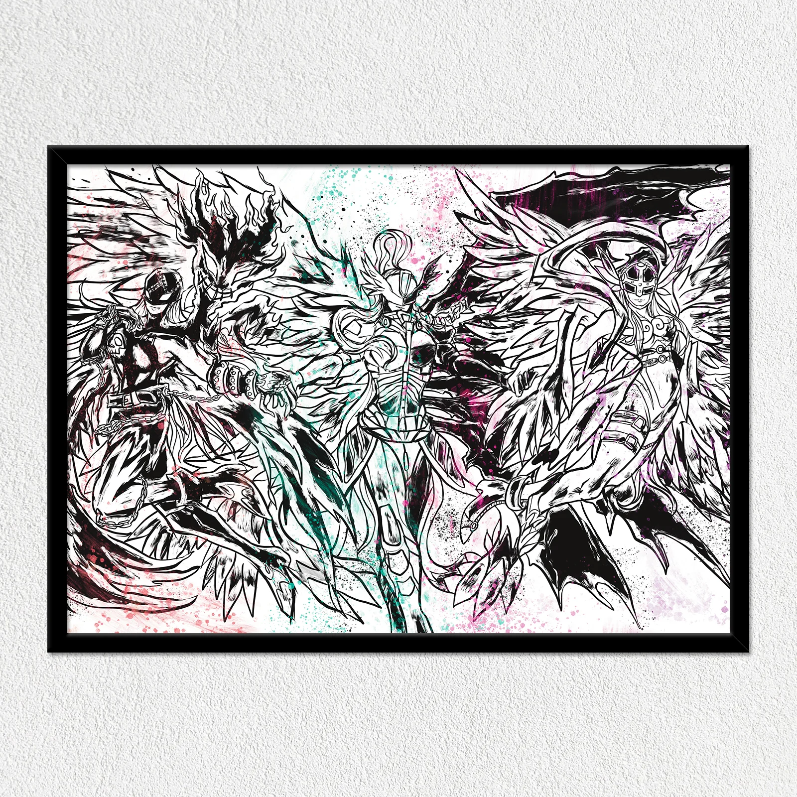Angels Sumi-e Painting Mounted Art Print