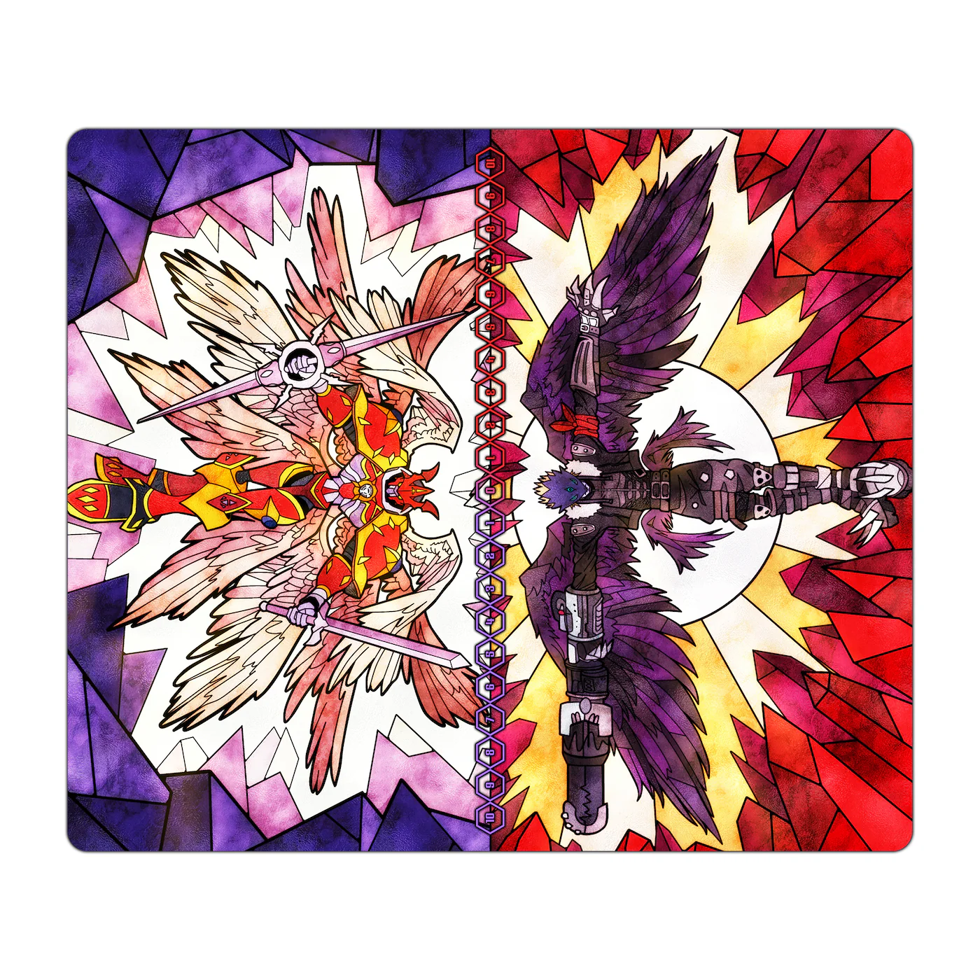 Beelzemon Blast & Gallantmon Crimson Stained Glass Art TCG 2-Player Playmat - Image 2