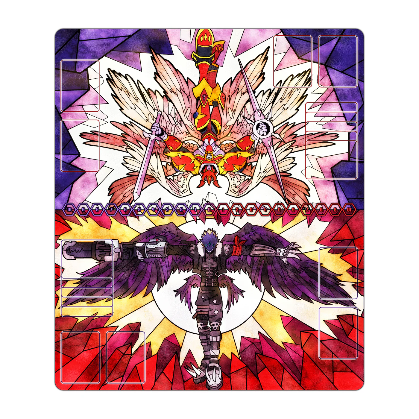 Beelzemon Blast & Gallantmon Crimson Stained Glass Art TCG 2-Player Playmat - Image 3