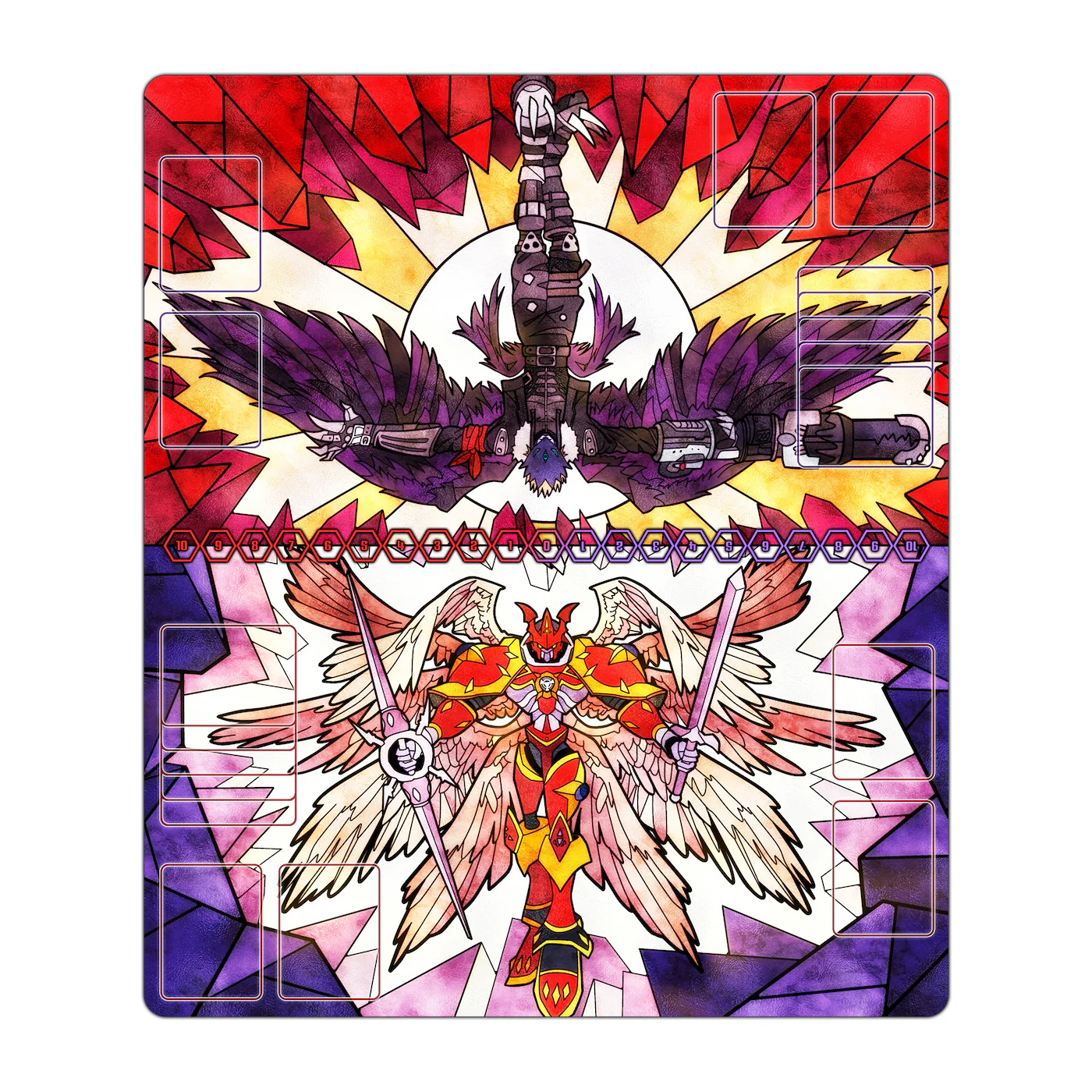 Beelzemon Blast & Gallantmon Crimson Stained Glass Art TCG 2-Player Playmat - Image 4