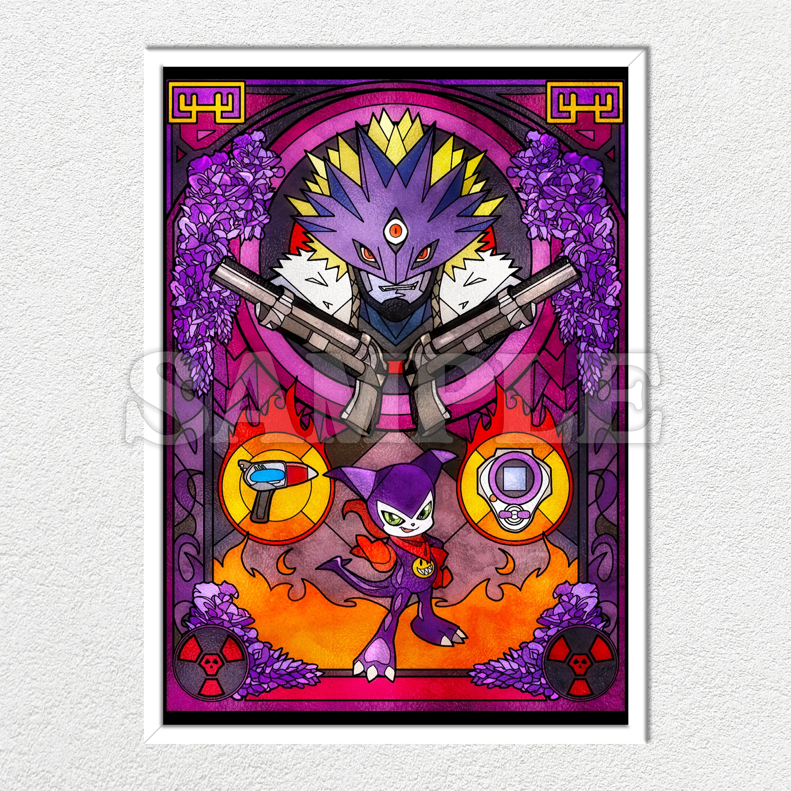 Beelzemon & Impmon Stained Glass Mounted Art Print - Image 2