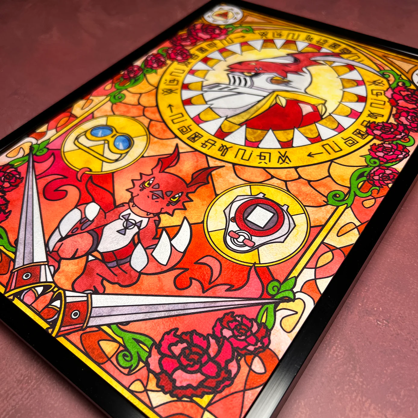 Gallantmon & Guilmon Stained Glass Mounted Art Print - Image 3