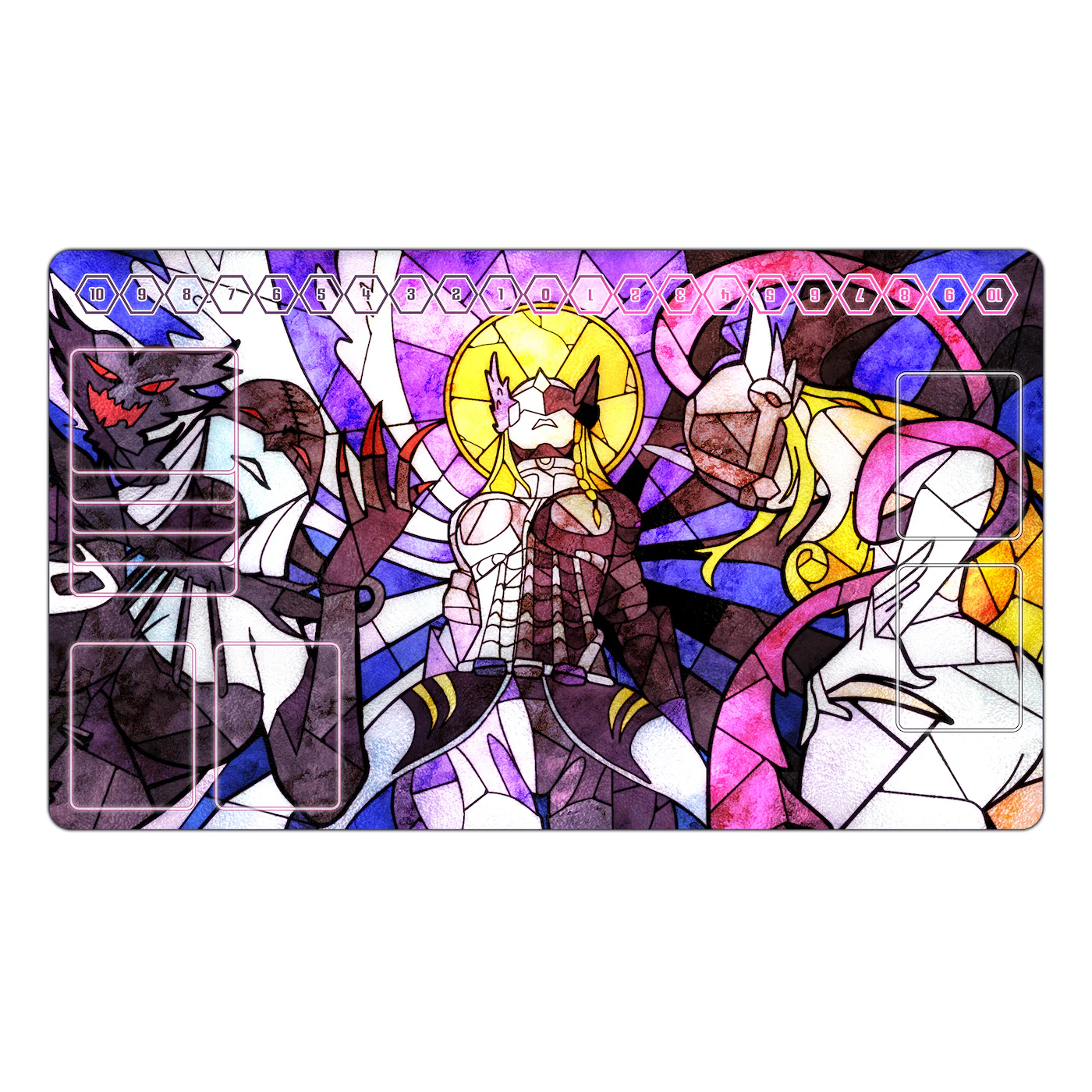 Mastemon, LadyDevimon, Angewomon Stained Glass Art TCG Playmat - Image 2