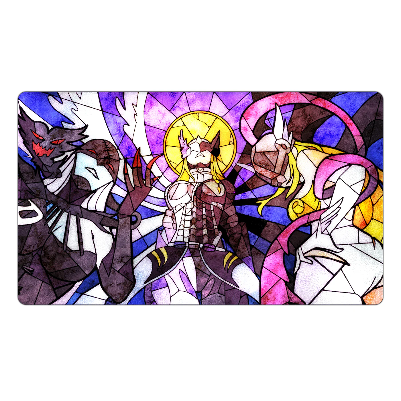 Mastemon, LadyDevimon, Angewomon Stained Glass Art TCG Playmat - Image 3