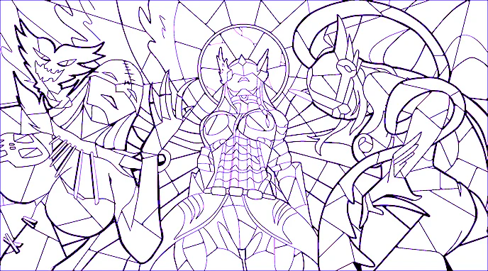 Mastemon, LadyDevimon, Angewomon Stained Glass Art TCG Playmat - Image 4
