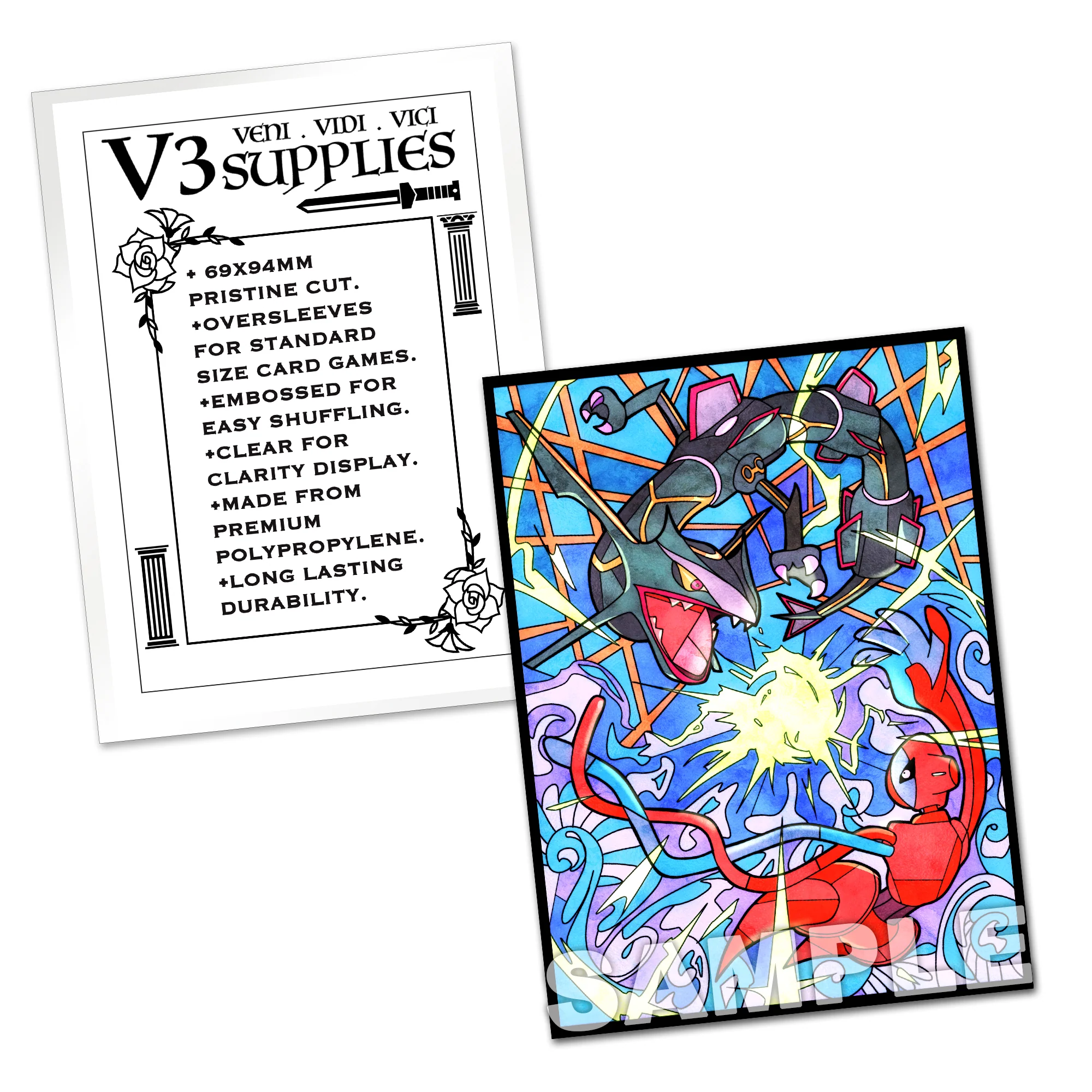 Rayquaza & Deoxys Stained Glass Art Standard Size Card Sleeves - Image 2