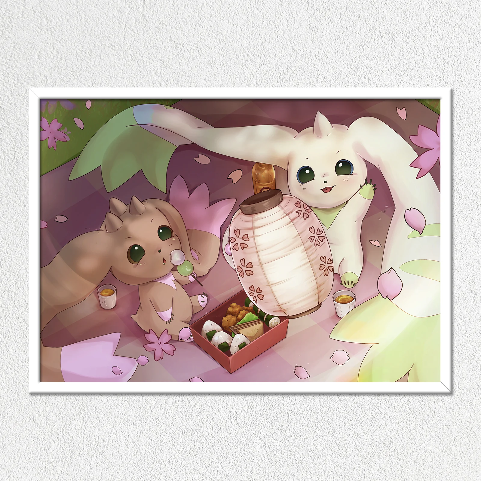 Terrier & Lop Sakura Picnic Mounted Art Print