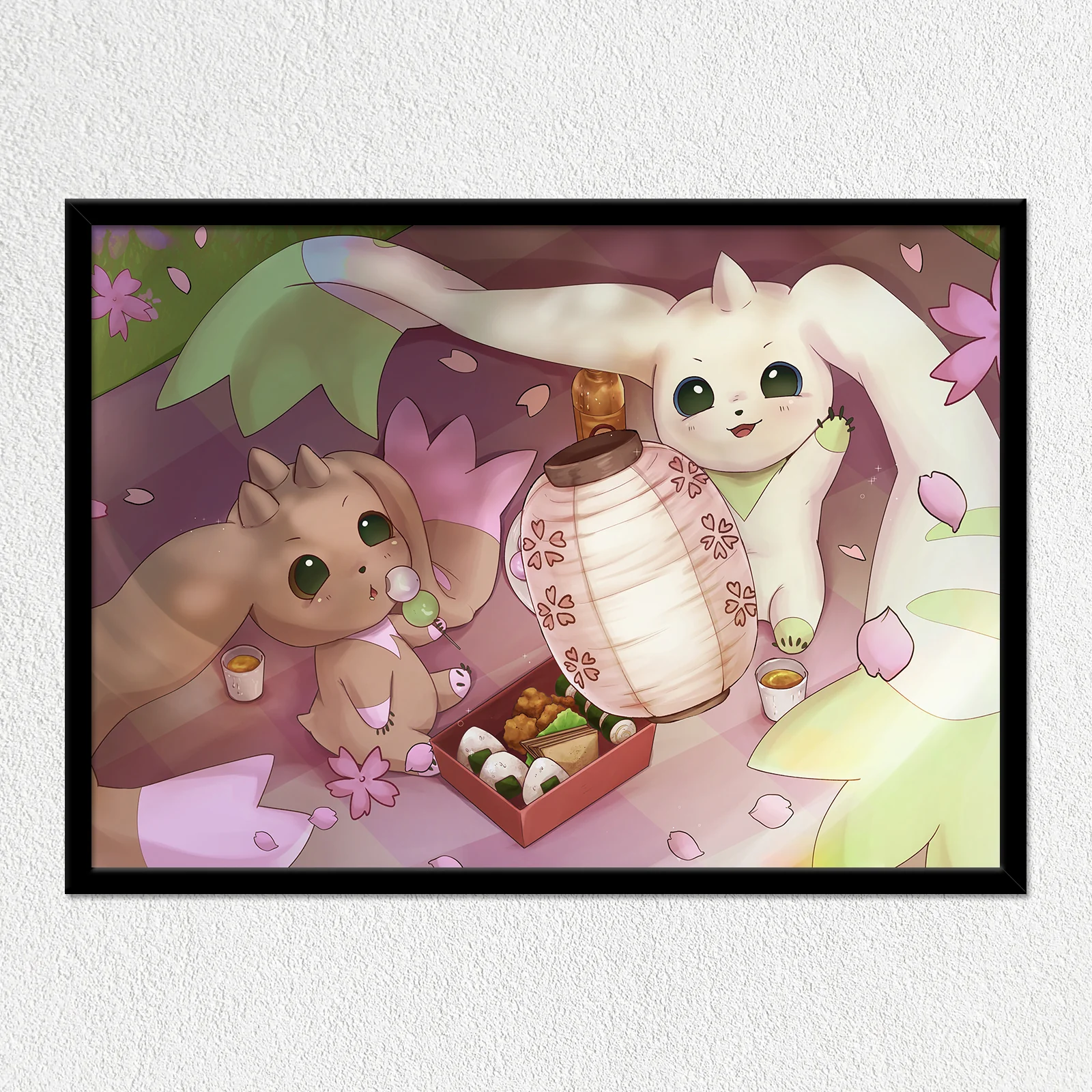 Terrier & Lop Sakura Picnic Mounted Art Print - Image 2
